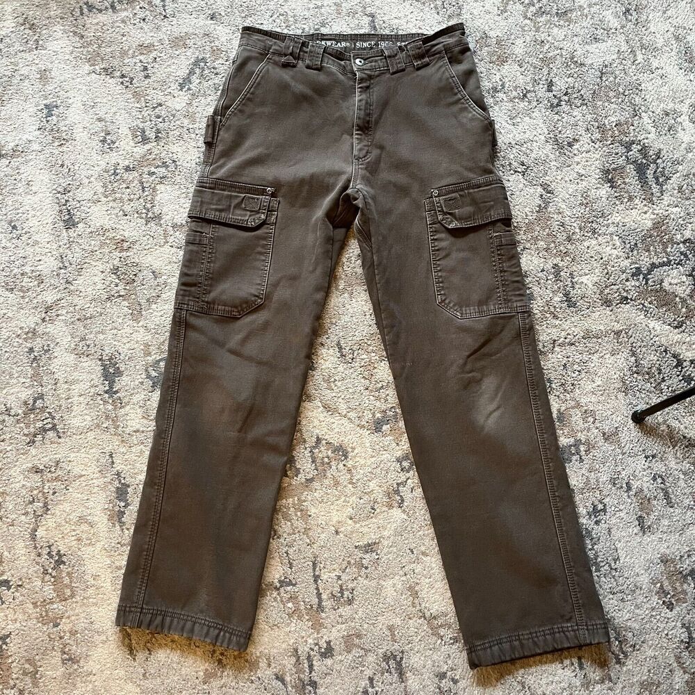 Smith's Workwear Mens 32x32 Relaxed Fit Fleece Lined Cargo Brown Pants Workwear